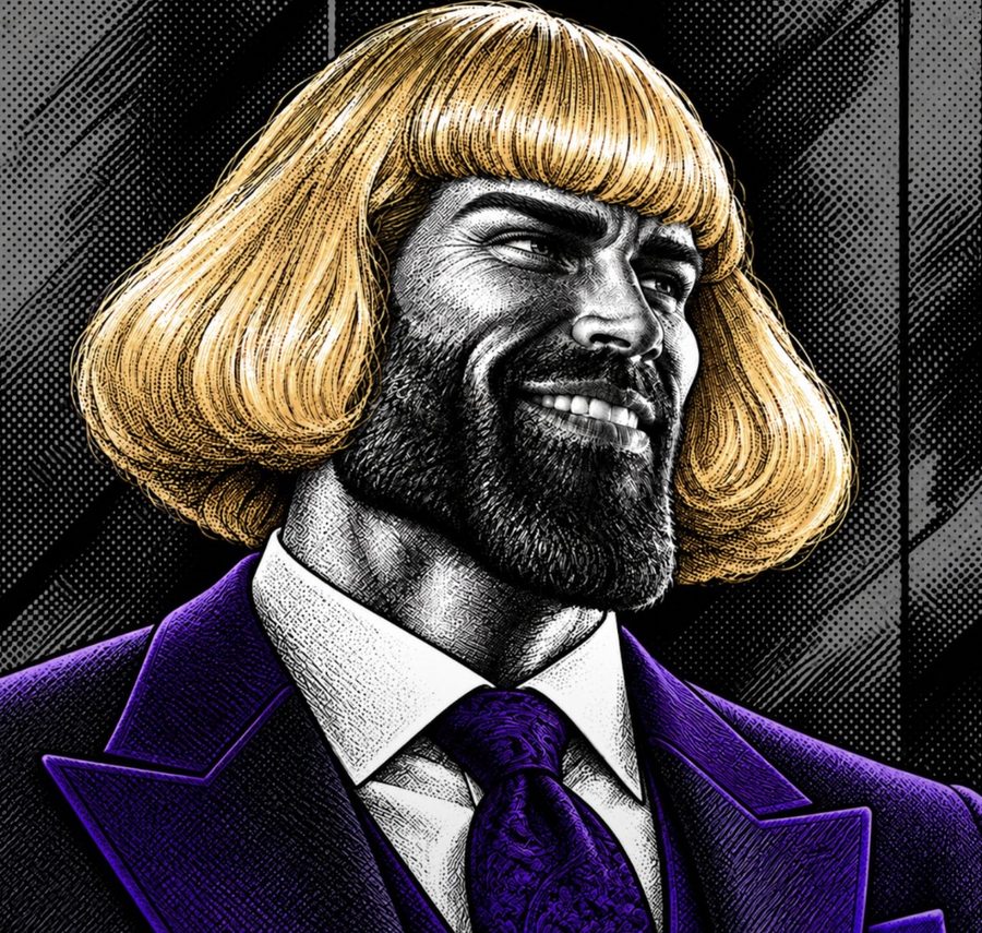 Illustration from the Kraken Pro post: an engraved-style portrait of a bearded man in a purple suit wearing Jean Phil&rsquo;s bowl cut