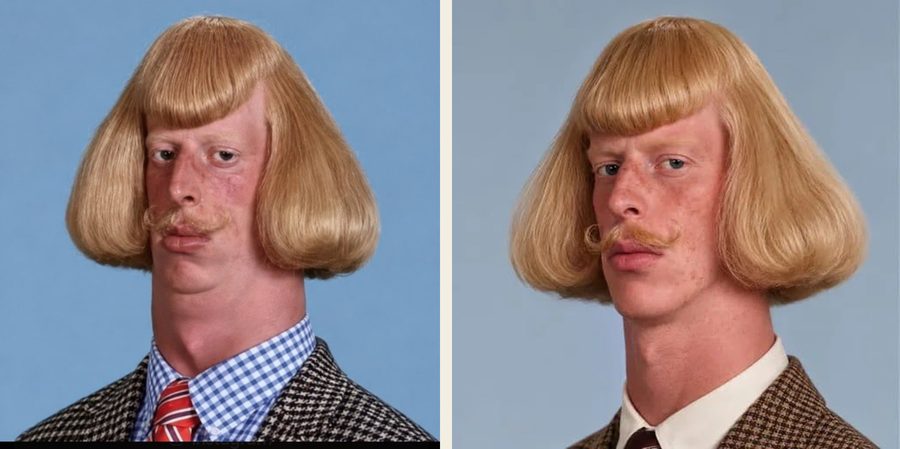 Before-and-after meme from the Pump.fun post: an edited version on the left, Jean Phil&rsquo;s real portrait on the right